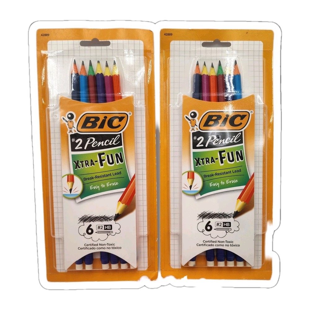 Bic No 2 Pencil Xtra Fun Break Resistant Leads HB‎ Colorful Lot Of 2 6 Pack New